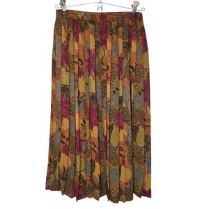 Alfred Dunner Vintage Pleated Midi‎ Skirt Multi Color Batik Floral Boho Size 8